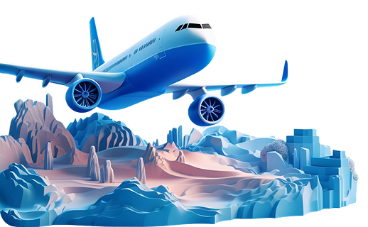 Airplane flying over 3D landscape